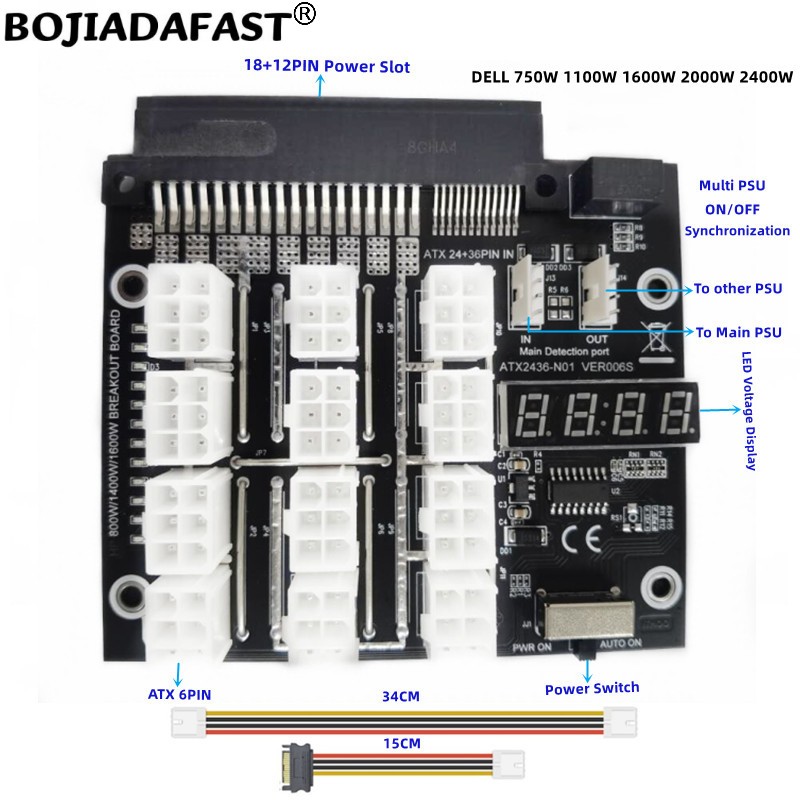 12 * Connecteurs PCI-E 6 broch - 2400W Server Psu Breakout Board avis et prix